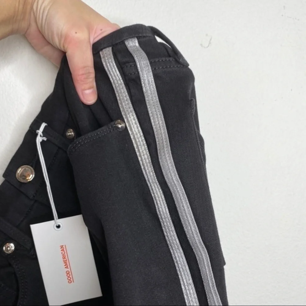 Good American Good Legs Athletic Stripe Black Skinny Jeans NWT